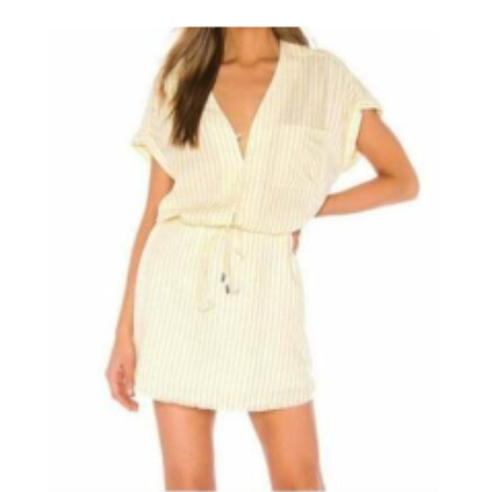 PAIGE Women’s Haidee Dress, size Medium, yellow and white striped